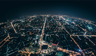 aerial shot of a city at night